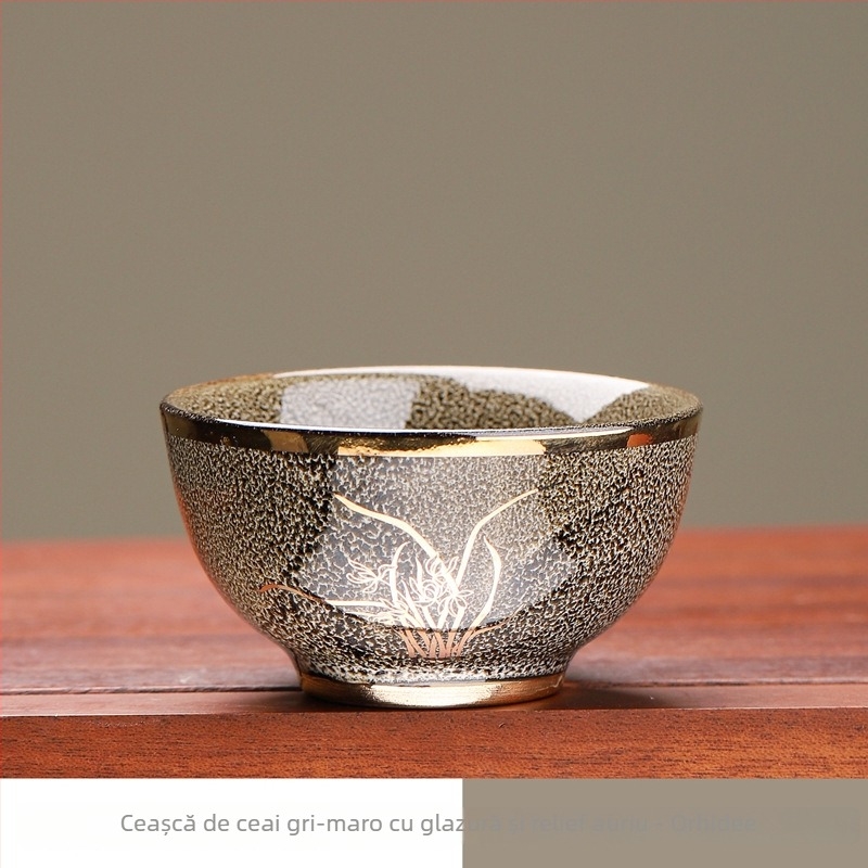 ceașcă de ceai ceramică cu orchidă aurie, mică, de înaltă calitate