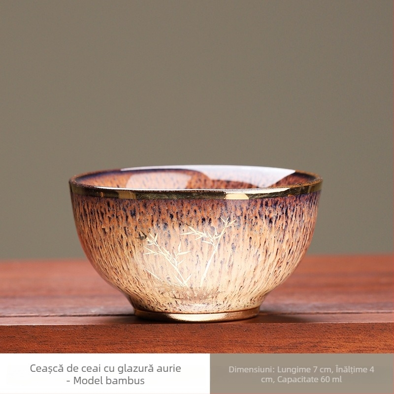 ceașcă de ceai ceramică cu orchidă aurie, mică, de înaltă calitate