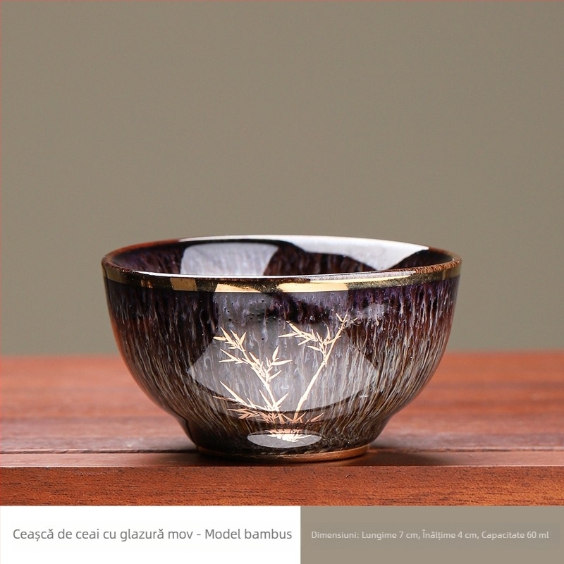 ceașcă de ceai ceramică cu orchidă aurie, mică, de înaltă calitate