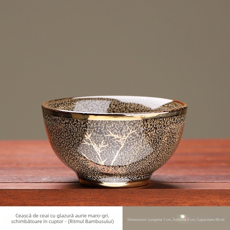 ceașcă de ceai ceramică cu orchidă aurie, mică, de înaltă calitate