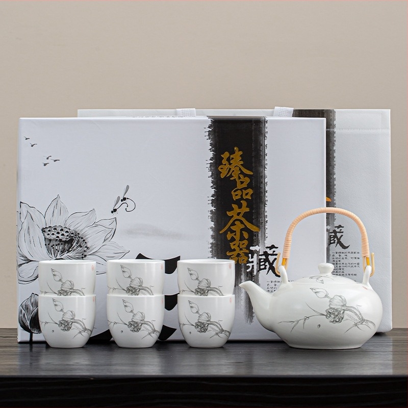 Ceainic ceramic cu mâner de ridicare – set de ceai pentru afaceri, cadou pentru evenimente corporative cu personalizare logo