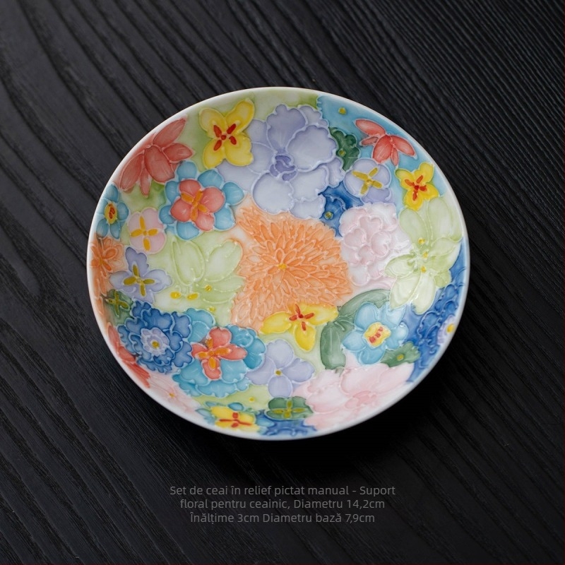 Ceainic ceramic cu motiv floral în relief, pictură manuală, stil chinezesc Gongfu, set de ceai, un ceainic