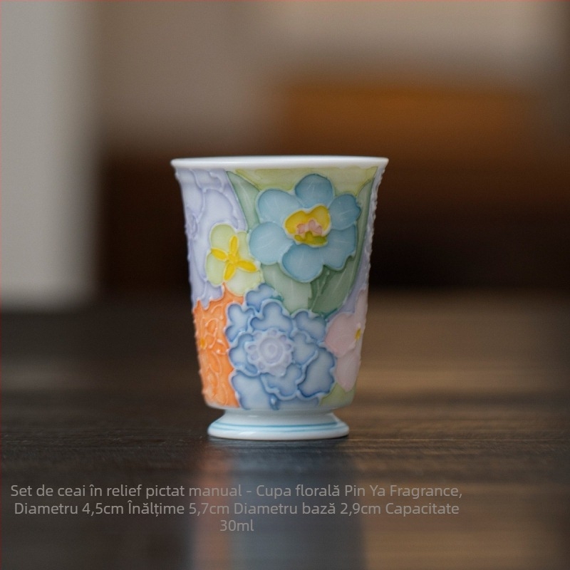 Ceainic ceramic cu motiv floral în relief, pictură manuală, stil chinezesc Gongfu, set de ceai, un ceainic