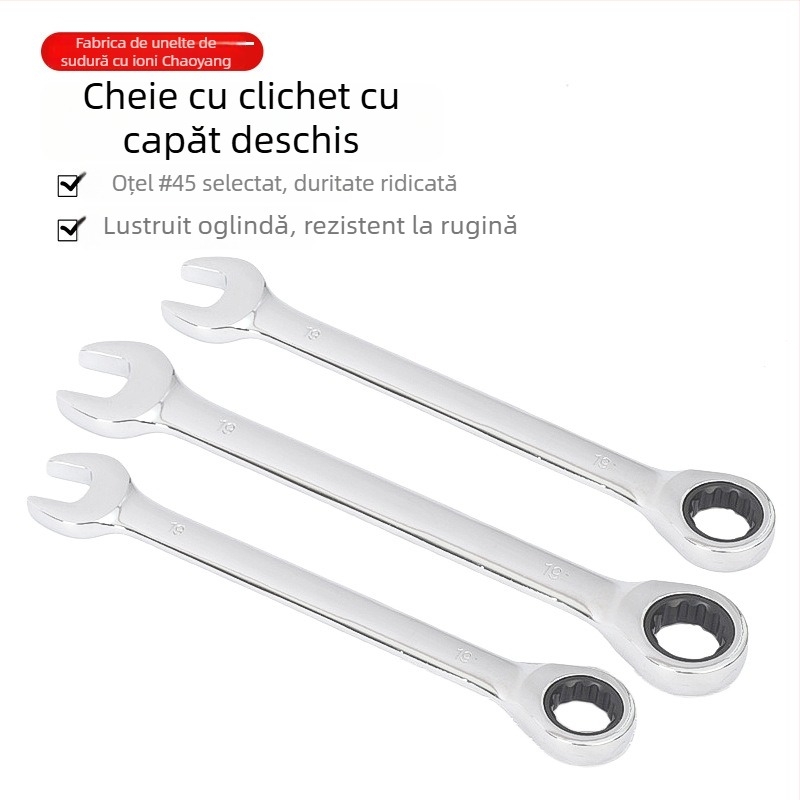 Cheie cu clichet industrial, deschidere deschisă, cu utilizare dublă, cheie cu șase colțuri, instrument pentru reparații auto, oțel cu carbon înalt