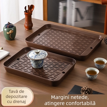 Tavă dublu nivel de scurgere pentru uz casnic, tavă de ceai și suport de depozitare dreptunghiular, pentru boluri, tacâmuri și cești.