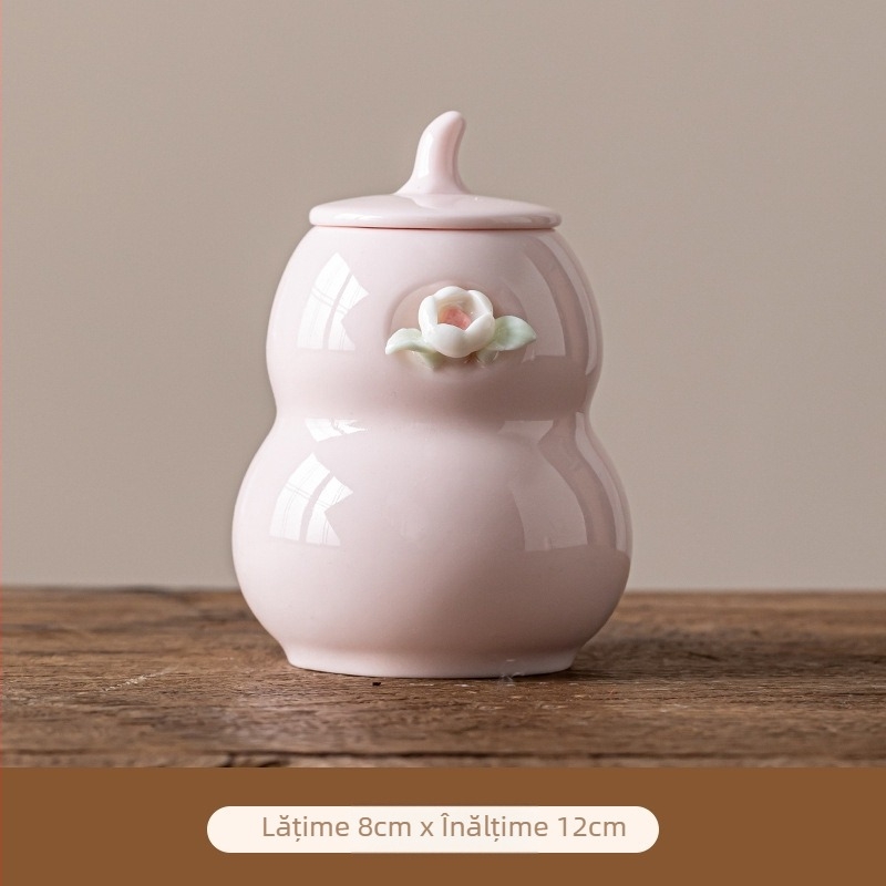 Set Gongfu de ceai din ceramică roz, lucrat manual, cu design floral și posibilitatea imprimării logo-ului
