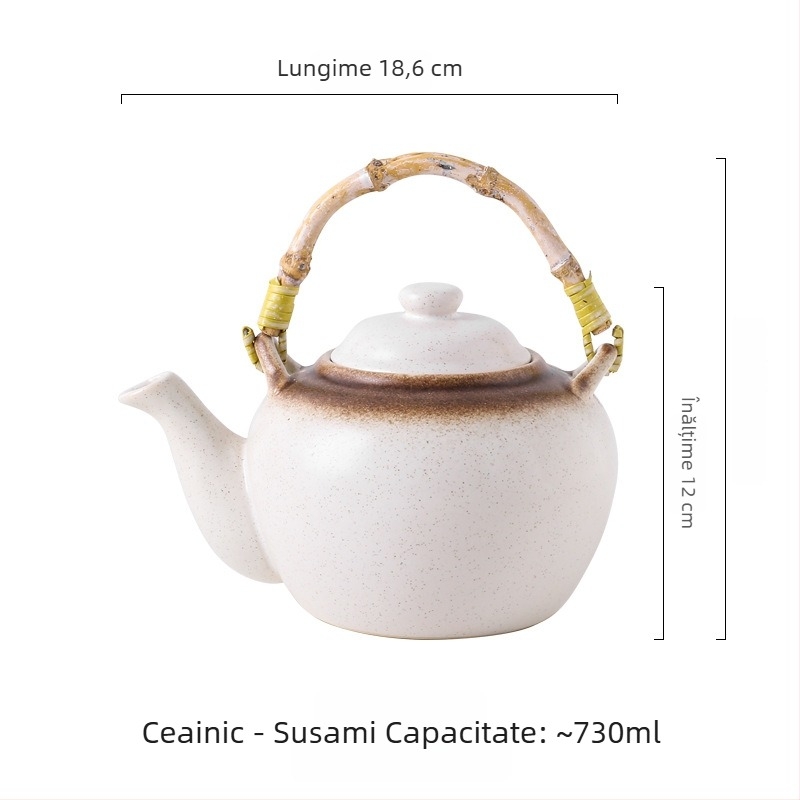 Set ceramic de ceainic în stil japonez pentru uz casnic, set Kung Fu de ceai cu mâner, ceramică brută pentru prepararea ceaiului, set ceainic și căni