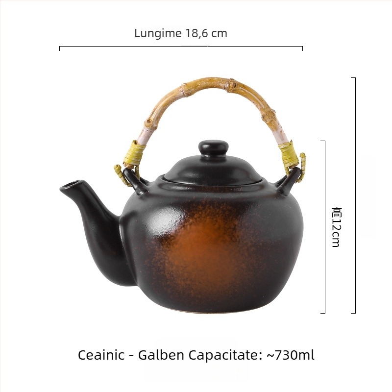 Set ceramic de ceainic în stil japonez pentru uz casnic, set Kung Fu de ceai cu mâner, ceramică brută pentru prepararea ceaiului, set ceainic și căni