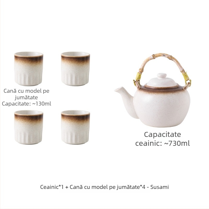 Set ceramic de ceainic în stil japonez pentru uz casnic, set Kung Fu de ceai cu mâner, ceramică brută pentru prepararea ceaiului, set ceainic și căni