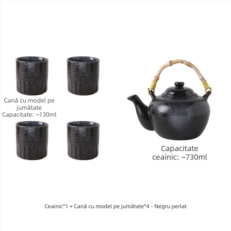 Set ceramic de ceainic în stil japonez pentru uz casnic, set Kung Fu de ceai cu mâner, ceramică brută pentru prepararea ceaiului, set ceainic și căni