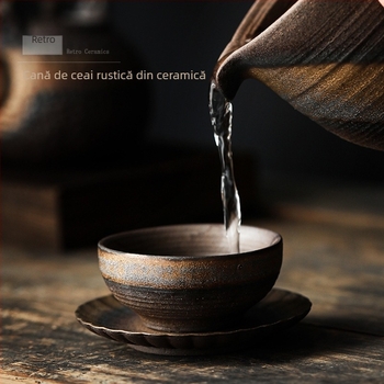Ceașcă de ceai din ceramică groasă, mică ceașcă de ceai, stil retro, margine aurită