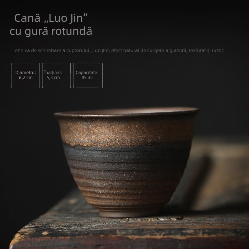 Ceașcă de ceai din ceramică groasă, mică ceașcă de ceai, stil retro, margine aurită