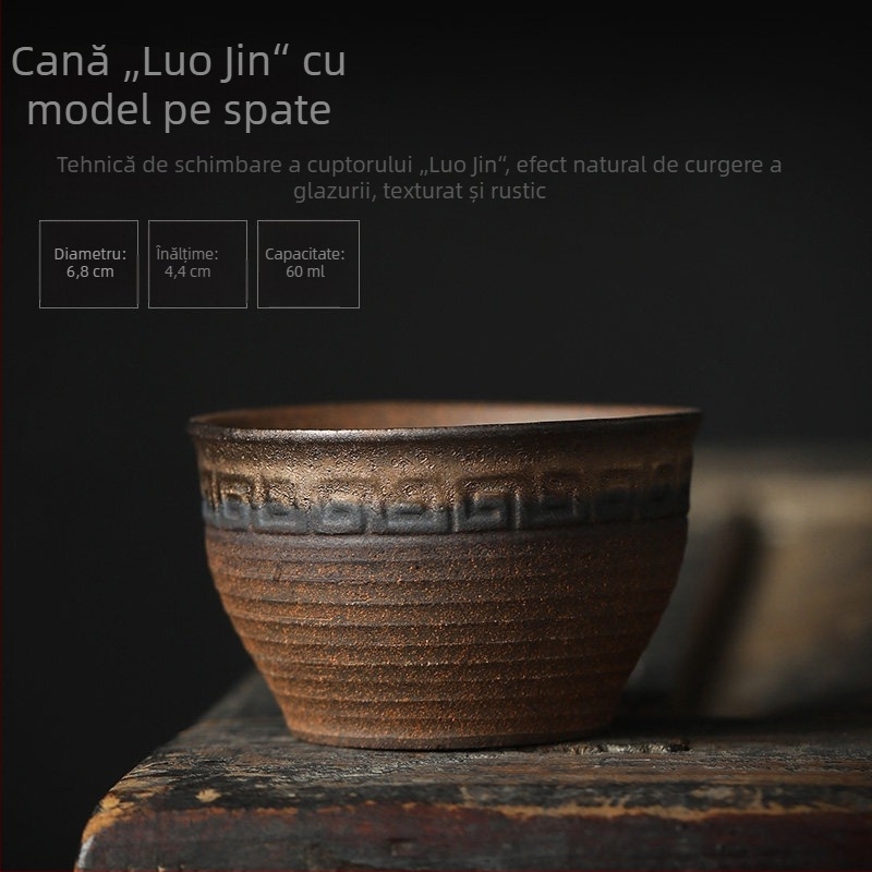 Ceașcă de ceai din ceramică groasă, mică ceașcă de ceai, stil retro, margine aurită