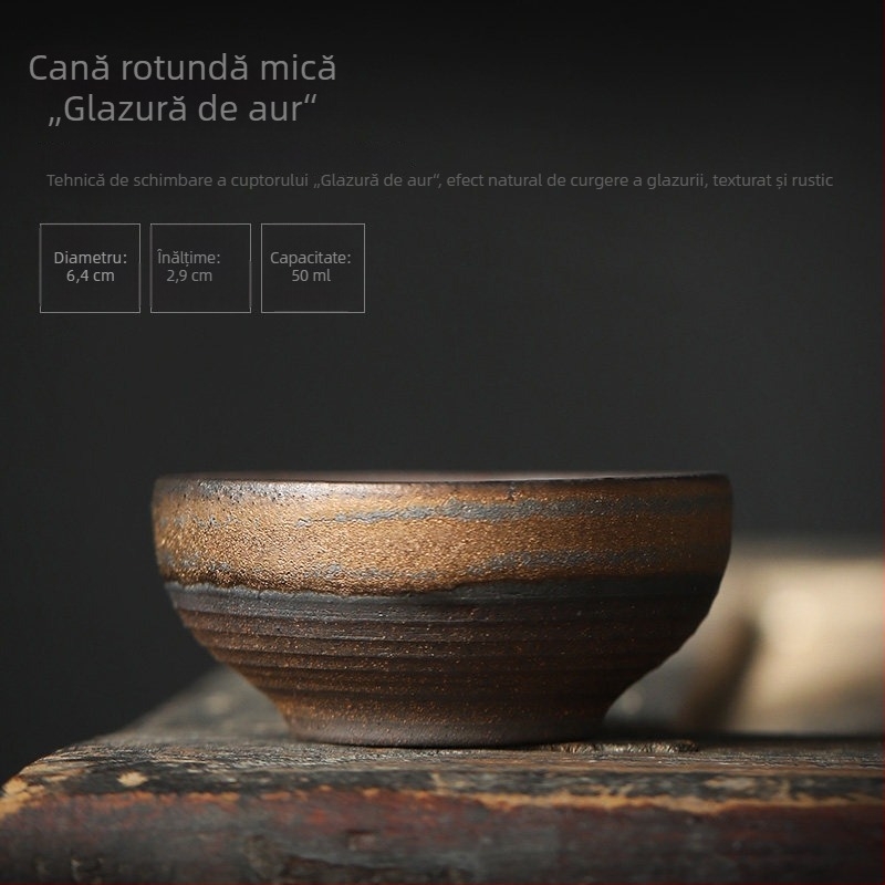 Ceașcă de ceai din ceramică groasă, mică ceașcă de ceai, stil retro, margine aurită