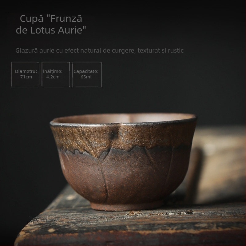 Ceașcă de ceai din ceramică groasă, mică ceașcă de ceai, stil retro, margine aurită
