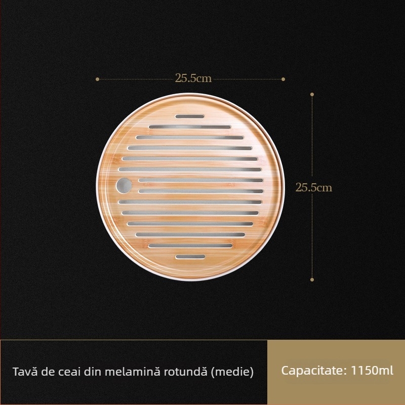 Tavă rotundă pentru ceai din melamină cu bambus, rezervor de apă, pentru set Gongfu