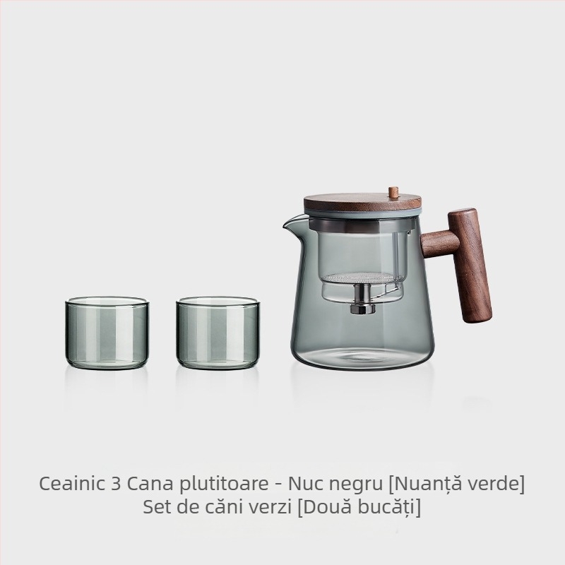 Wood Sheng Plaything Ceainic și ceașcă cu filtru pentru separarea apei, sticlă borosilicat rezistentă la temperaturi înalte, 550-700 ml, pentru birou