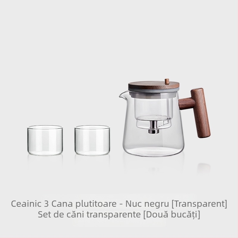 Wood Sheng Plaything Ceainic și ceașcă cu filtru pentru separarea apei, sticlă borosilicat rezistentă la temperaturi înalte, 550-700 ml, pentru birou