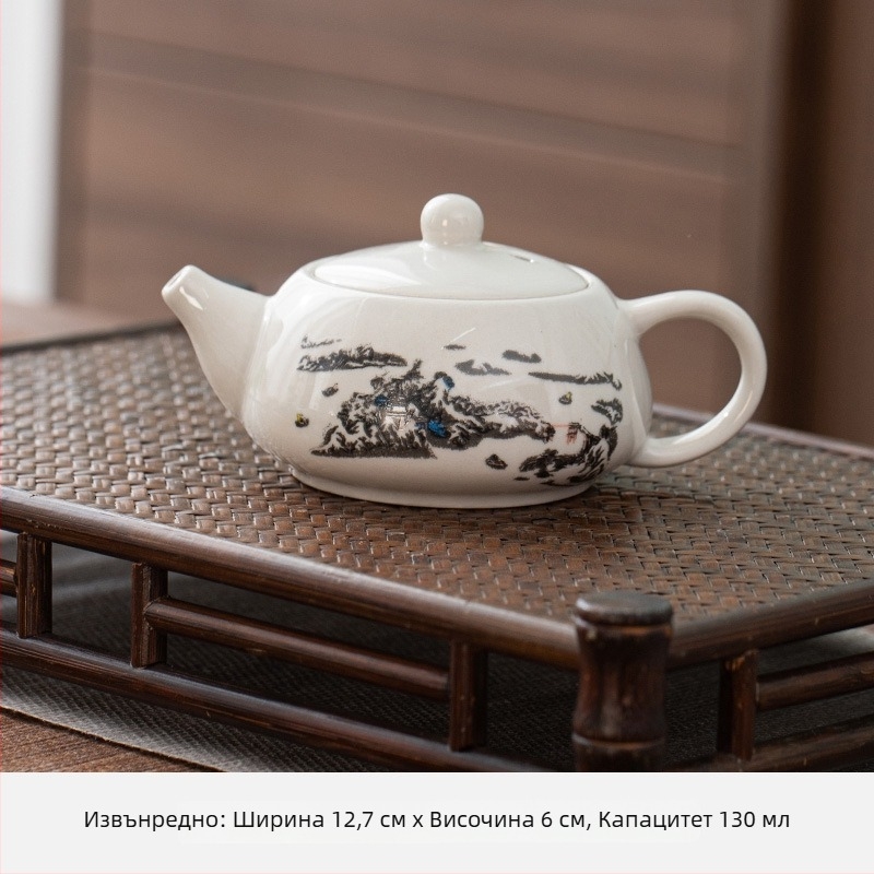 Ceainic ceramic cu filtru, făcut manual, porțelan gri-alb, mai multe dimensiuni pentru prepararea ceaiului acasă