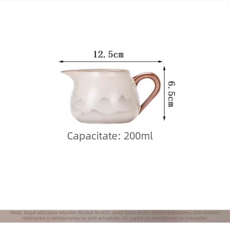 Ceainic ceramic cu motiv munte și apă, set de ceai cu cești și bol, stil modern minimalist, lux discret