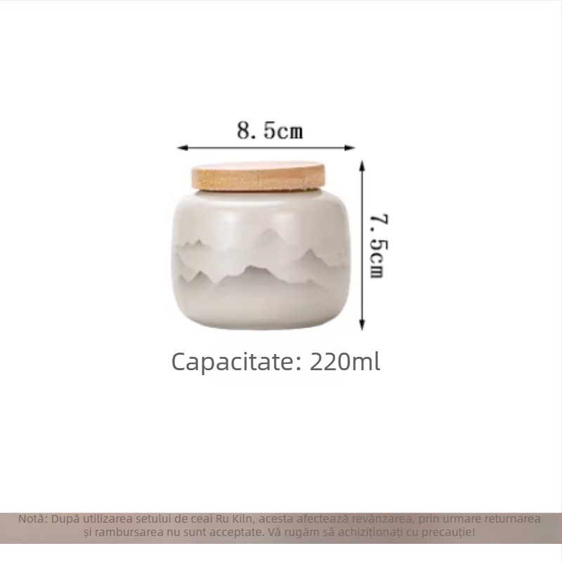Ceainic ceramic cu motiv munte și apă, set de ceai cu cești și bol, stil modern minimalist, lux discret