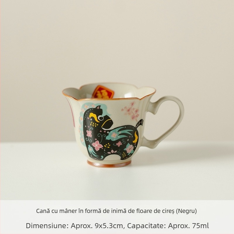 Ceașcă de ceai din porțelan bicolor cu motif petală-inimă și picior înalt, pentru ceaiul de după-amiază acasă