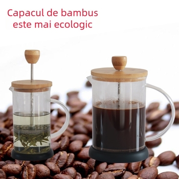 Ceainic de cafea din sticla borosilicată rezistentă la temperatură, maker de ceai, presă franțuzească și spumator de lapte din oțel inoxidabil