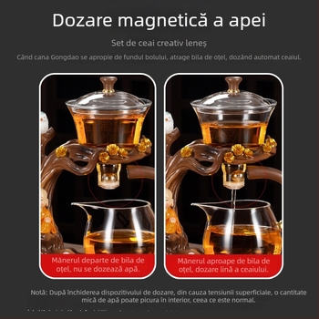 Set de ceai 2024: ceainic din sticlă magnetic, aparat pentru prepararea ceaiului, cești și farfurie, sistem de separare ceai-apă, set Kung Fu portabil