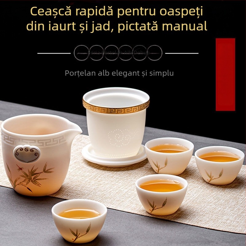 Set de ceai din jad alb Dehua, pentru călătorii în aer liber, cană portabilă
