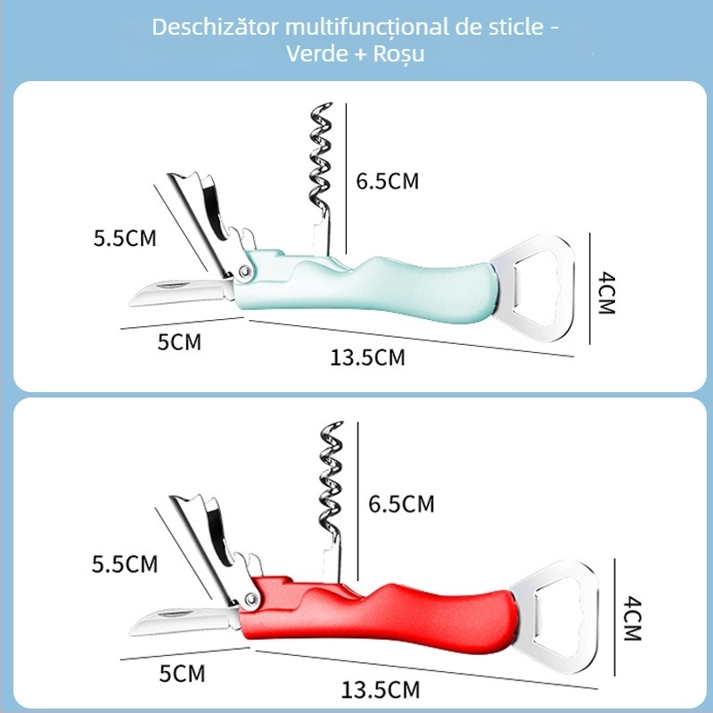 Deschizător de sticle multifuncțional pentru uz casnic – deschizător pentru bere, vin roșu și alb, deschizător de conserve, design creativ