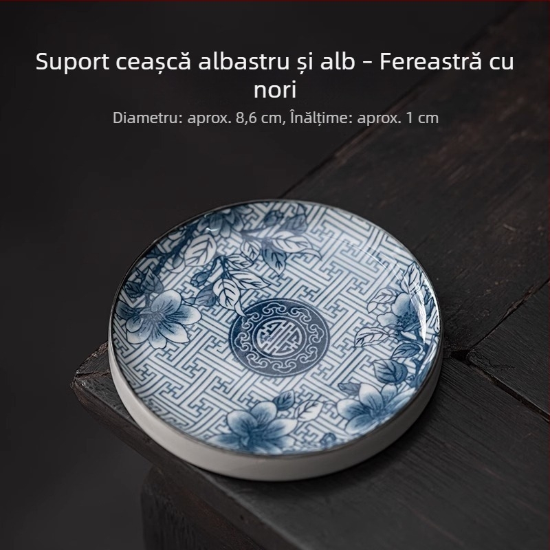 Covoraș circular din ceramică, albastru-alb, izolație termică, accesorii pentru setul Gongfu de ceai, suport pentru capacul tăvii de ceai