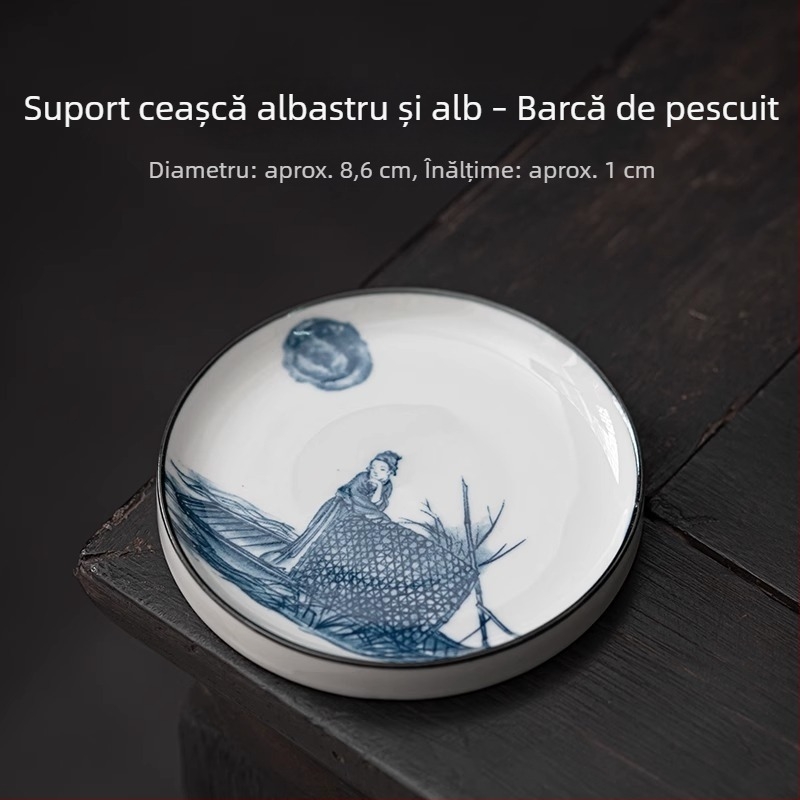 Covoraș circular din ceramică, albastru-alb, izolație termică, accesorii pentru setul Gongfu de ceai, suport pentru capacul tăvii de ceai