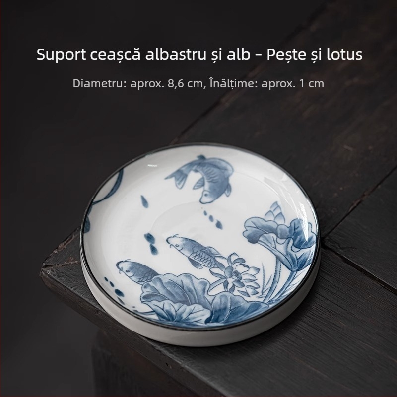 Covoraș circular din ceramică, albastru-alb, izolație termică, accesorii pentru setul Gongfu de ceai, suport pentru capacul tăvii de ceai