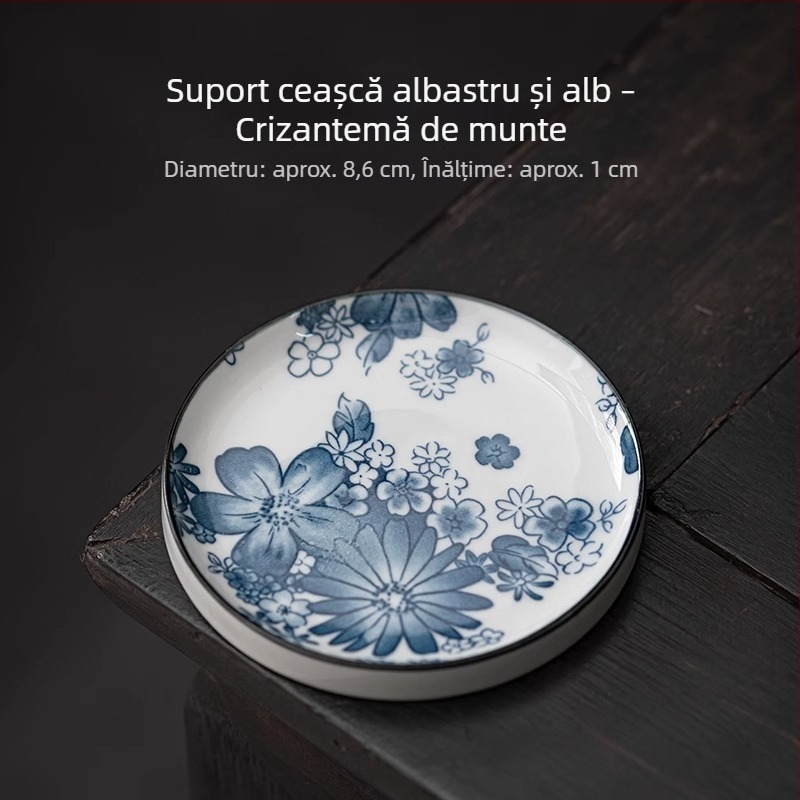 Covoraș circular din ceramică, albastru-alb, izolație termică, accesorii pentru setul Gongfu de ceai, suport pentru capacul tăvii de ceai