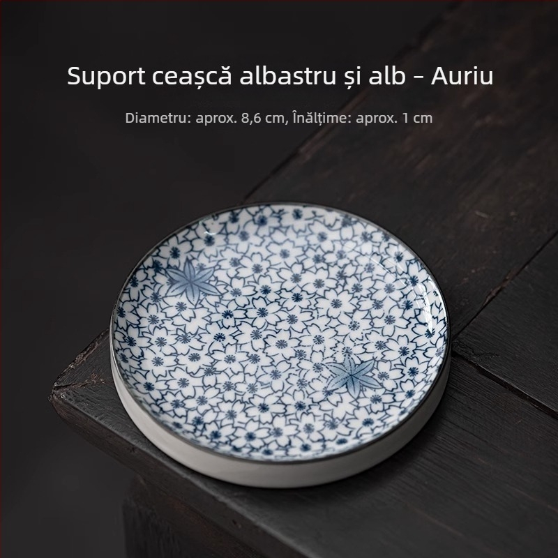 Covoraș circular din ceramică, albastru-alb, izolație termică, accesorii pentru setul Gongfu de ceai, suport pentru capacul tăvii de ceai