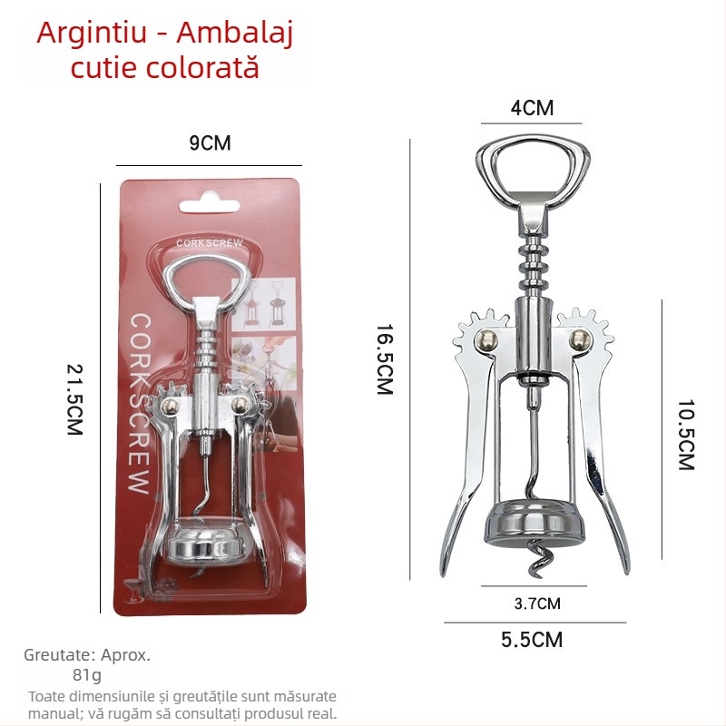 Deschizător de sticle multifuncțional din aliaj de zinc, cu deschizător de șampanie în formă de trompetă și înșurător din oțel inoxidabil