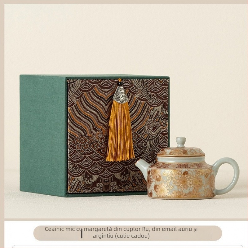 Ceainic nou, creativ, lucrat manual, cu margaretă, pentru casă, sufragerie și birou - set cadou în cutie