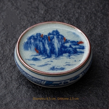 Set de ceai din ceramică chinezesc, retro, cu capac pentru tava de ceai, suport pentru ceainic și suporturi pentru cești din porțelan albastru și alb