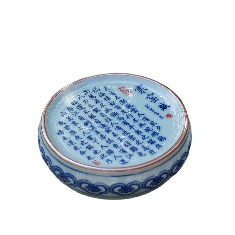 Set de ceai din ceramică chinezesc, retro, cu capac pentru tava de ceai, suport pentru ceainic și suporturi pentru cești din porțelan albastru și alb