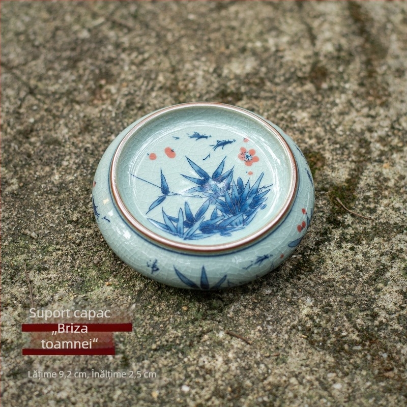 Set de ceai din ceramică chinezesc, retro, cu capac pentru tava de ceai, suport pentru ceainic și suporturi pentru cești din porțelan albastru și alb