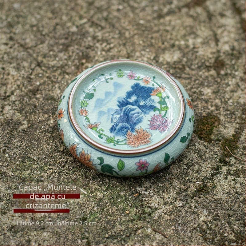 Set de ceai din ceramică chinezesc, retro, cu capac pentru tava de ceai, suport pentru ceainic și suporturi pentru cești din porțelan albastru și alb