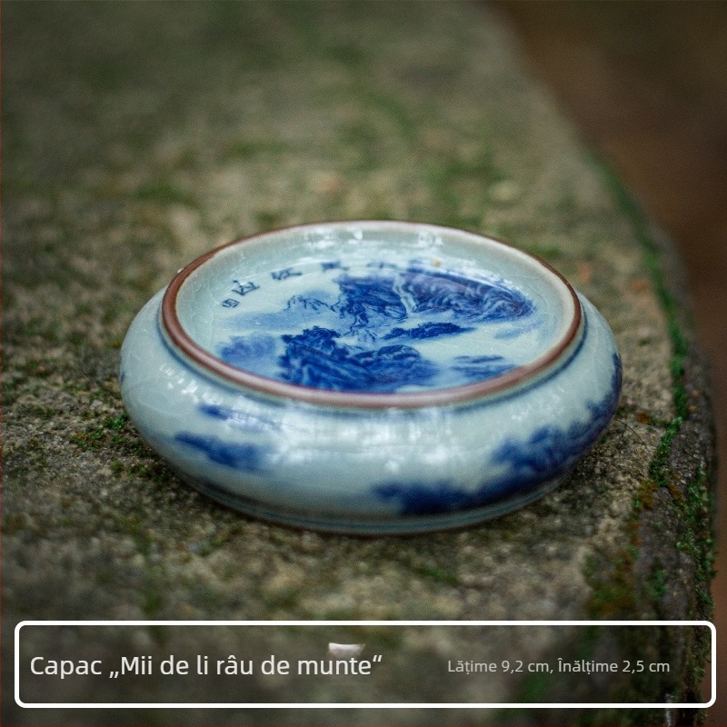 Set de ceai din ceramică chinezesc, retro, cu capac pentru tava de ceai, suport pentru ceainic și suporturi pentru cești din porțelan albastru și alb
