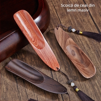 Linguriță de ceai din lemn solid Ebony Walnut, cu accesorii pentru ceremonia ceaiului
