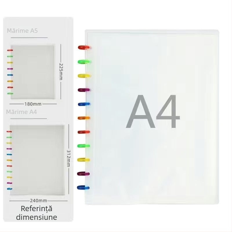 Mapă A4 transparentă cu 11 găuri, pentru certificate și documente, cu secțiuni detașabile, design inspirat de ciuperci