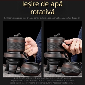 Set de ceai din lut purpuriu, automat Gongfu, ceainic ceramic pentru birou și uz casnic, cu râșniță din piatră