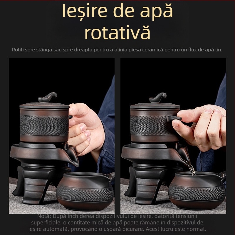 Set de ceai din lut purpuriu, automat Gongfu, ceainic ceramic pentru birou și uz casnic, cu râșniță din piatră