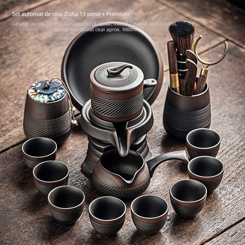 Set de ceai din lut purpuriu, automat Gongfu, ceainic ceramic pentru birou și uz casnic, cu râșniță din piatră