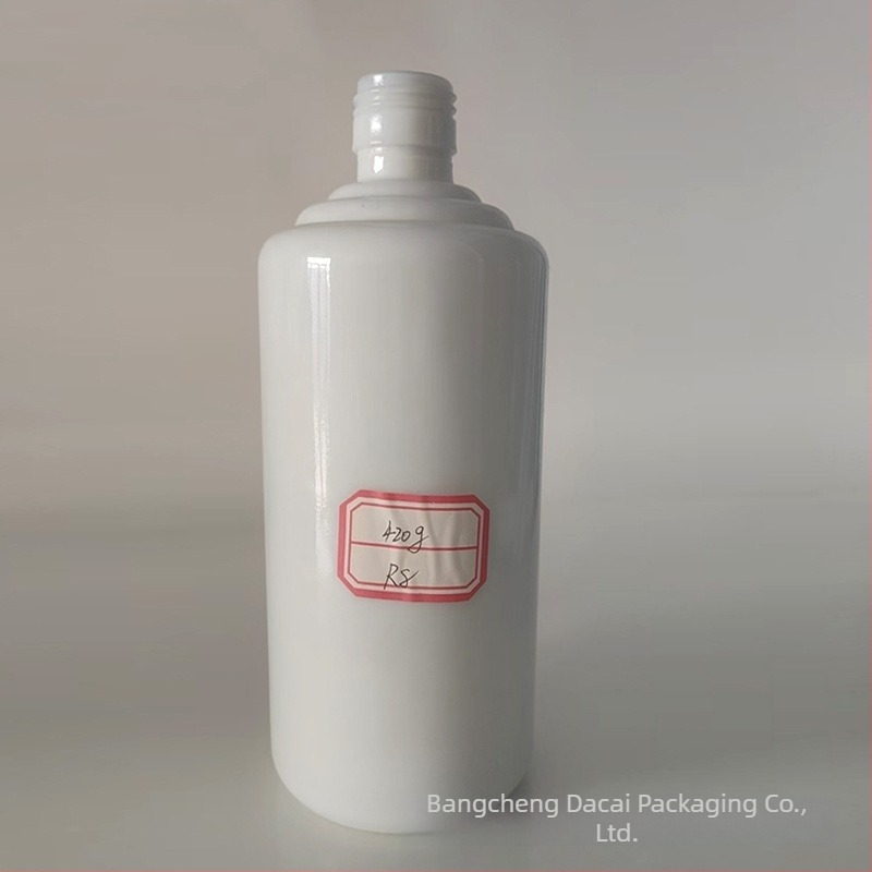 Sticlă de vin din sticlă, în formă Moutai, alb lăptos, gură mare, 500 ml, cu buză de satin și gură dentată