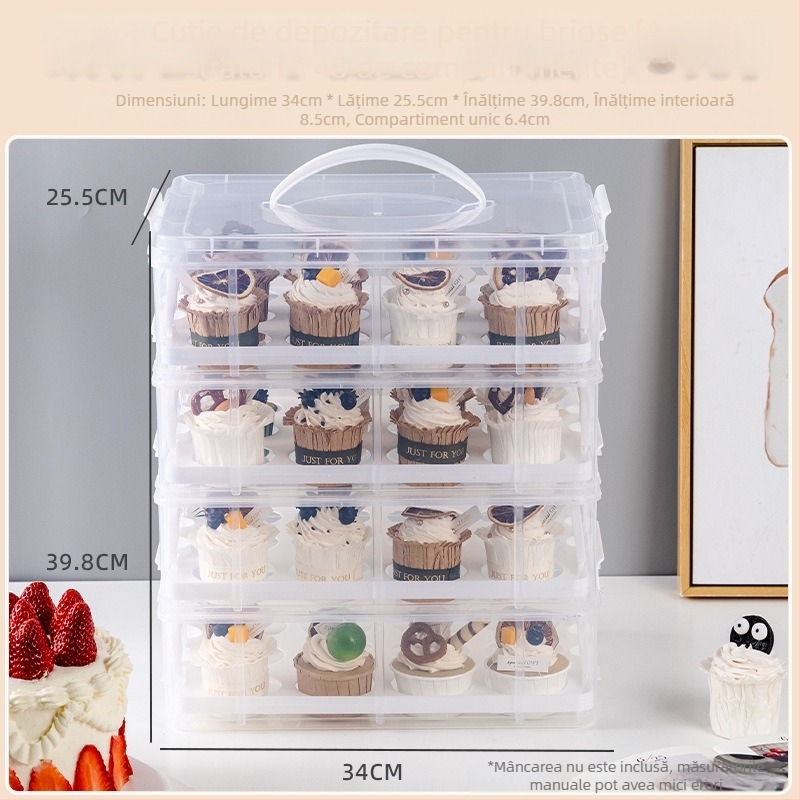 Cutie multifuncțională pentru brioșe, cutie reutilizabilă pentru deserturi cu mâner, cutie portabilă pentru picnic cu 24/36/48 compartimente