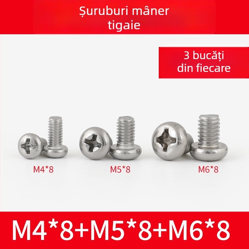 Șuruburi pentru mâner wok din oțel inoxidabil 304 și piulițe pentru mânerul oalei, șuruburi antiderapante, M4/M5/M6×8 mm